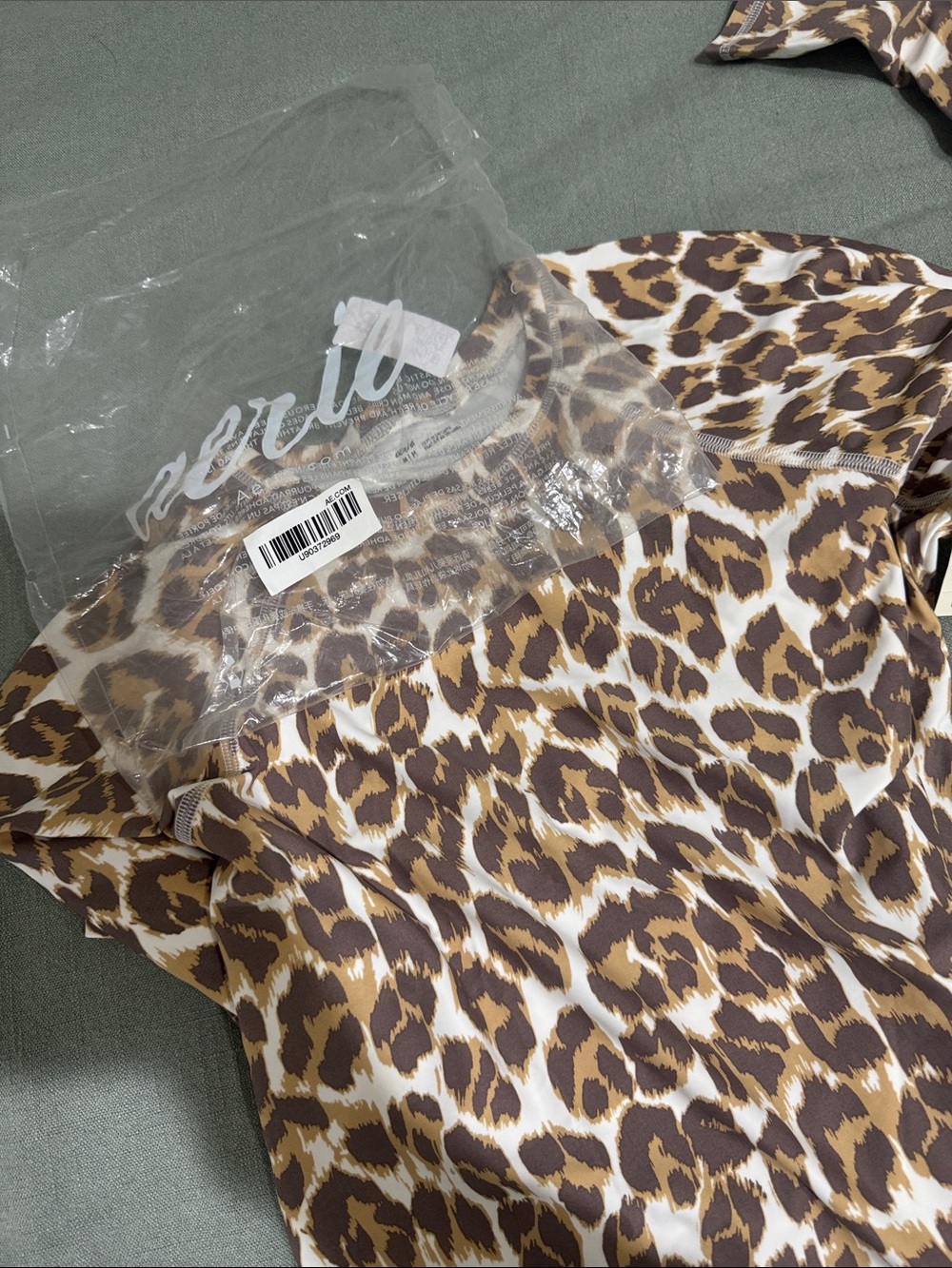 aerie Leopard-Print Long Sleeve Top in Tan and White - Picture 3 of 3